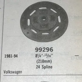 98296 Rhinopac Clutch Plate Bwd Fits Vw 81-94 Gas Diesel Free Shipping 8 1/4 Inch 13/16 -24