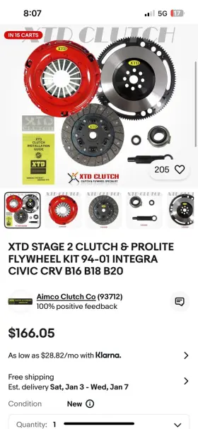 Xd56494jmyrtre Xtd Stage 2 Clutch And Prolite Flywheel Kit 94-01 Integra Civic Crv B16 B18 B20