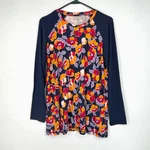 Logo Lori Goldstein Womens Xs Pullover Tunic Top Navy Blue Orange Red Floral Ls. Fixed Price $13.95.
